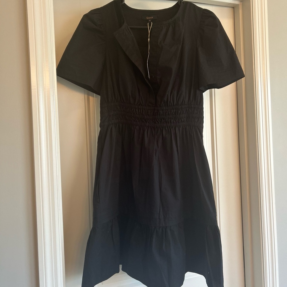 Quince 100% Organic Cotton Tiered Mini Dress in Black